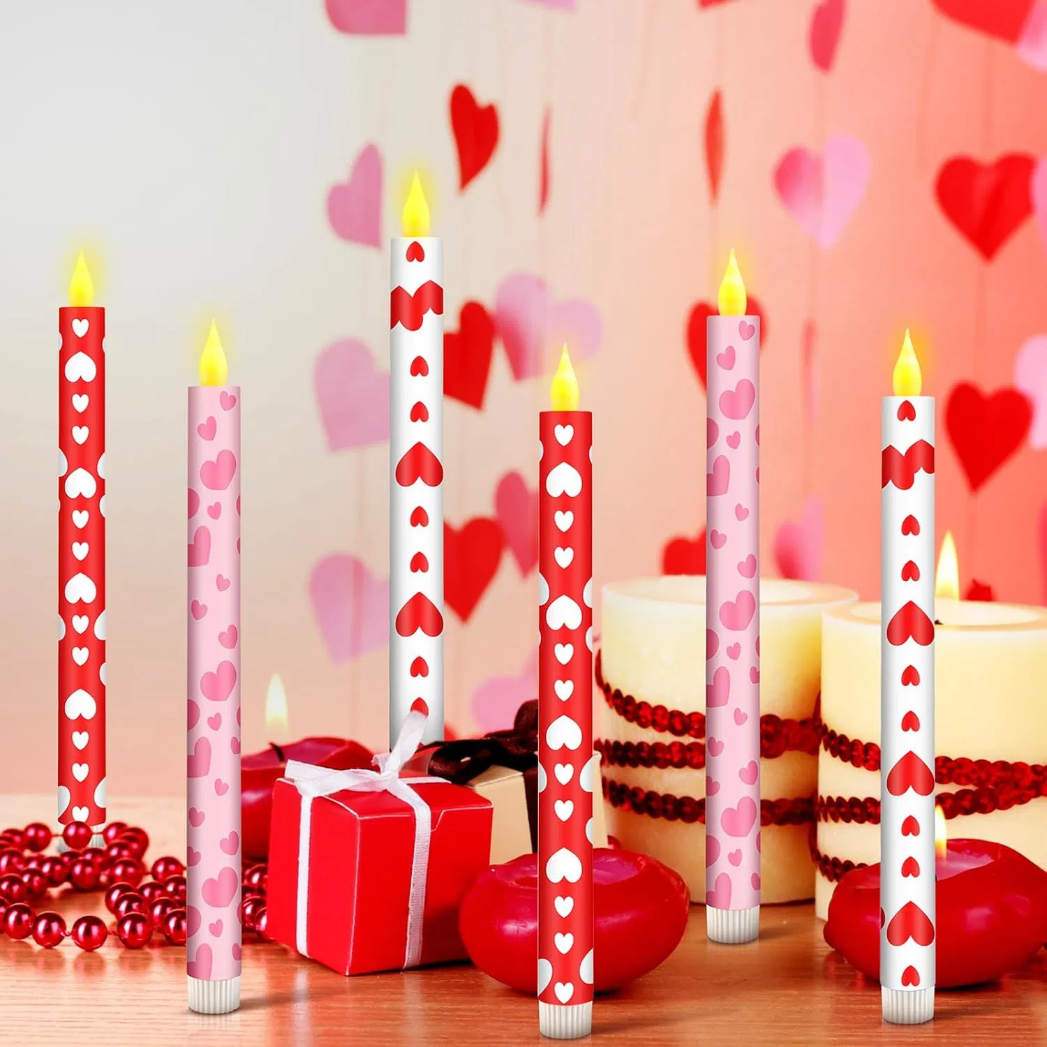 6 Pcs Valentine Day Flameless Taper Candles